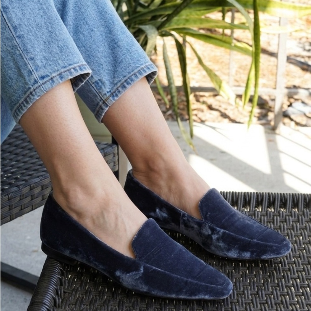 Sam Edelman Emile Navy Blue Velvet Pointed Toe Flats Shoes Women’s Size 8